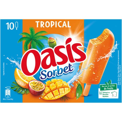 Oasis Sorbet Bâtonnets glacés Cocktail Tropical x10 400g