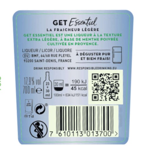 Liqueur de menthe Get Essentiel 17,9° - 70cl