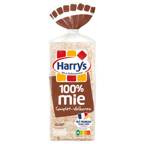 Harrys pain de mie 100% mie complet sans croute sans additifs 500g