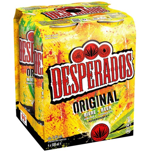 Desperados Original Bière aromatisée à un spiritueux à base d'agave en canettes 4x50cl