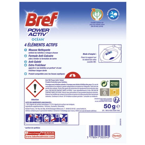BrefBloc Cuvette Power Activ, Parfum Intense, Océan 50g
