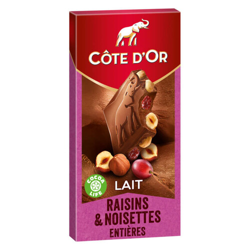 Côte d'Or Tablette Chocolat au Lait Raisins et Noisettes Entières 180g