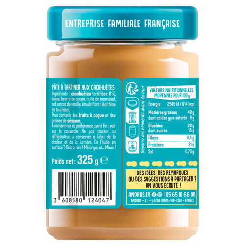 Andros Pâtes à Tartiner Cacahuètes Crémeuse 325g