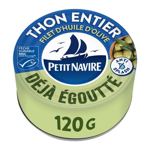 Petit Navire Thon entier avec un Filet d'huile d'olive MSC Déjà Égoutté 120g