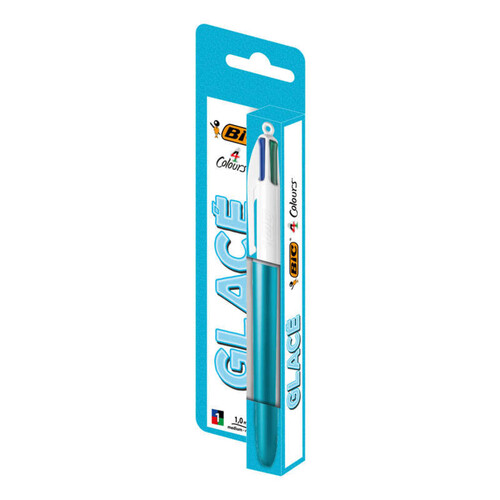 Bic 4 Couleurs Stylo-Bille Rechargeable Pointe Moyenne (1,0 mm) Corps Effet Glacé Pack x1