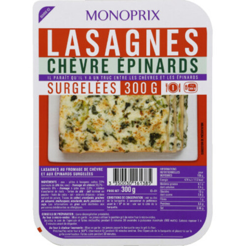 Monoprix Lasagnes chèvre épinards 300g