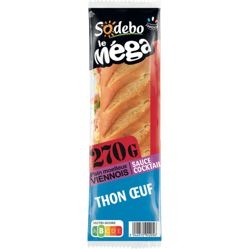 Sodebo Sandwich Méga baguette viennois thon œuf sauce cocktail 270g
