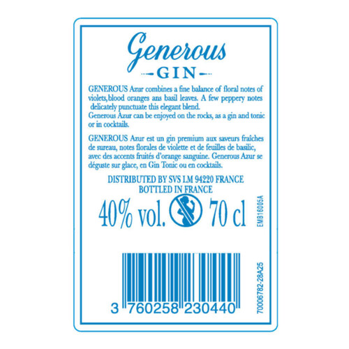 Generous Gin Azur Citrus 40° 70cl