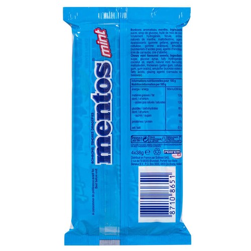 Mentos Bonbons Rouleau Menthe Multipack x4 - 152g