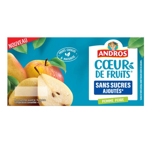 Andros Cœur de Fruits Sans Sucres ajoutés Pomme Poire 4x97g