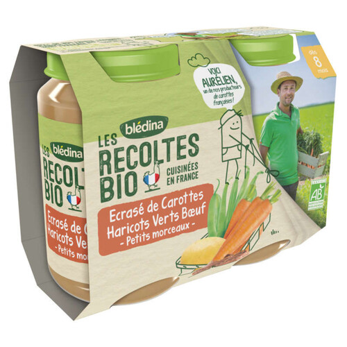 Les Récoltes Bio Repas Bébé Carottes Haricots Verts Boeuf 2x200g