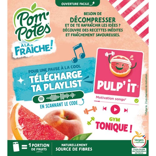 Pom'Potes Compotes à la Fraiche Goût Pomme Pêche Pamplemousse 4x90g