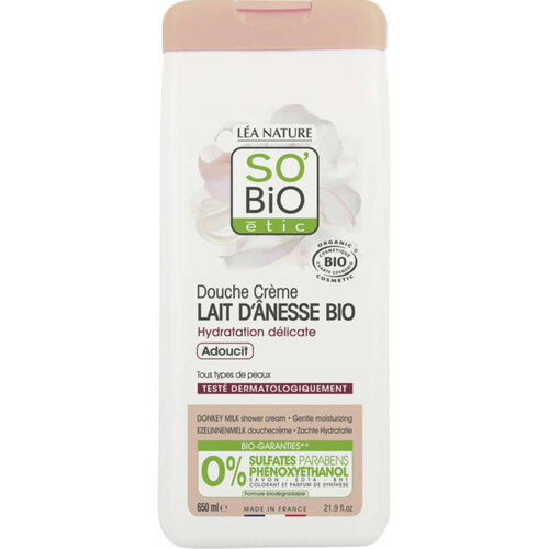 SO'BiO Étic Crème de douche Hydratante au lait d'ânesse Bio 650ml