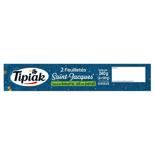 Tipiak 2 Feuilletés Saint-Jacques Sauce Beurre Persillé 240G