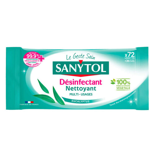 Sanytol Lingettes Désinfectantes Multi-Usages Eucalyptus X48