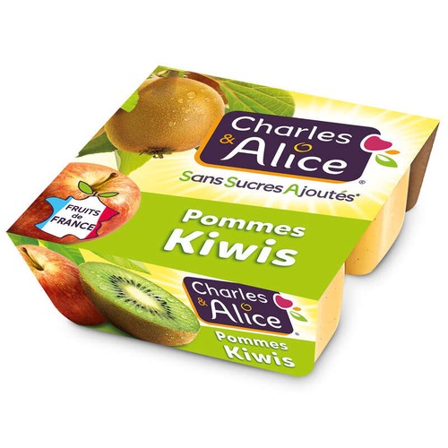 Charles & Alice Compote Pomme Kiwi Sans Sucres Ajoutés 4x97g