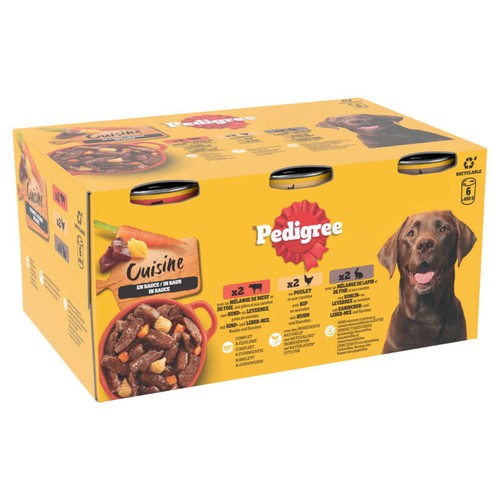 Pedigree cuisine boîtes en sauce 3 variétés pour chien adulte 6x400g