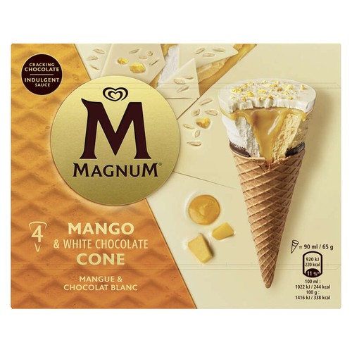 Magnum Glace Cône Mangue & Chocolat Blanc x4 260g