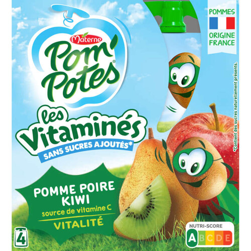 Materne Compotes Les Vitaminés Pomme Poire Kiwi Vita C 4x90g