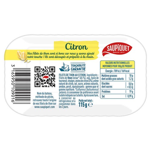 Saupiquet Filets de Thon au Citron 115g