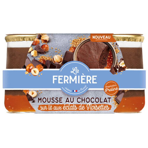 La Fermière Mousse Au Chocolat Sur Lit Aux Éclats De Noisettes 2x87g