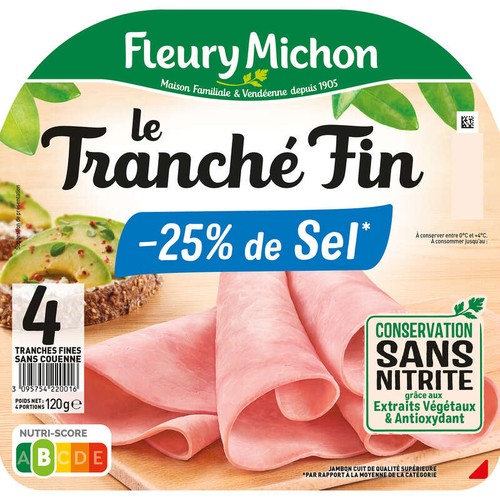 Fleury Michon Le Tranché Fin Jambon Dégustation -25% De Sel x4