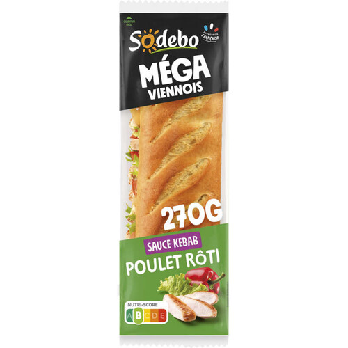 Sodebo Sandwich le méga poulet rôti sauce kebab 270g