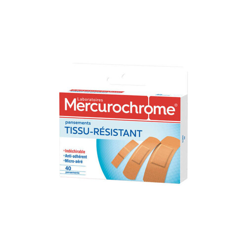 Mercurochrome Pansements Tissu, Protection Optimale, Hypoallerg{Nique Confortable, R{Sistant Ultra-Extensible