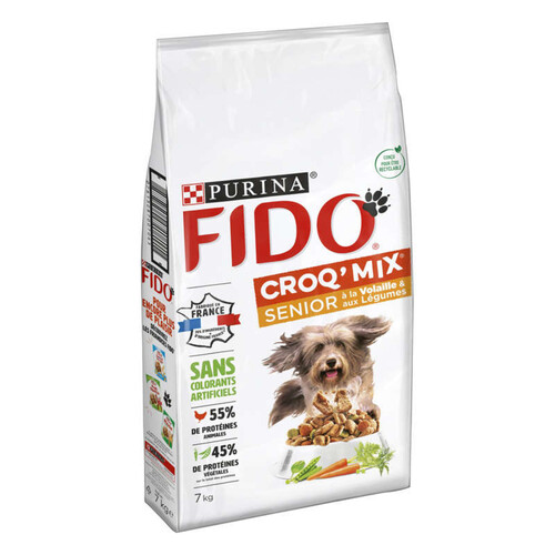 Fido Croq' Mix Croquettes pour Chien Senior Volaille et légumes 7kg