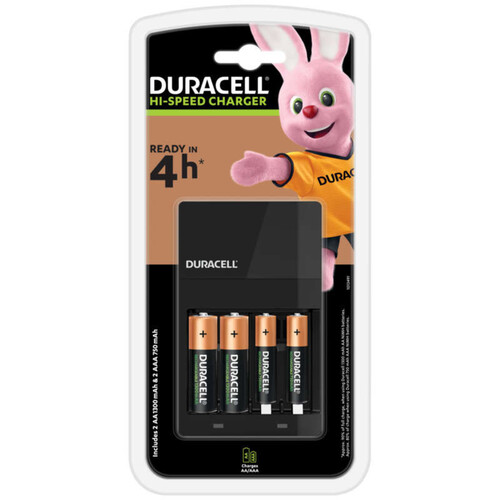 Duracell Chargeur Hi-Speed Value + 4 Piles Rechargeables (2 Aa + 2 Aaa)