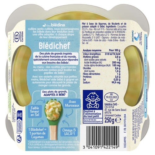 Blédina Risotto aux Courgettes, Saumon du Pacifique et Mozzarella, dès 15 Mois, 250g