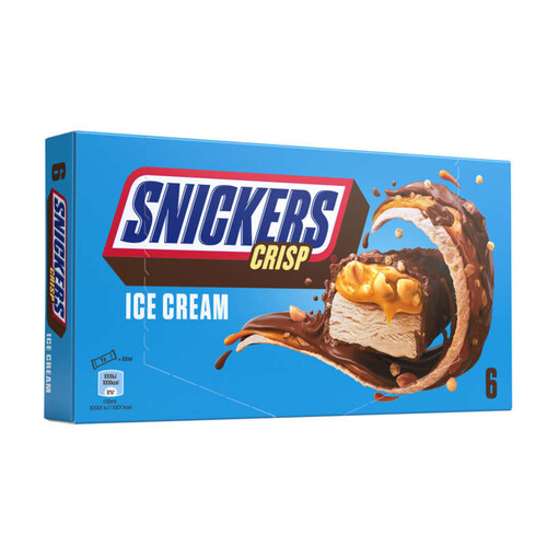 Snickers Crisps Glace Cacahuètes, Chocolat et Riz soufflé x6 207g