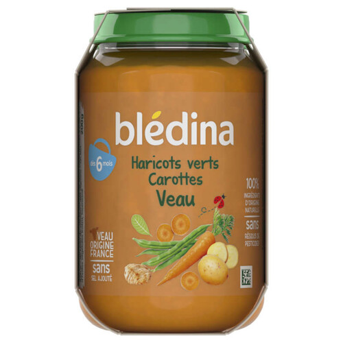 Blédina Pots Haricots verts Carottes Veau dès 6 mois 2x200g