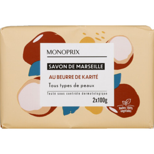 Monoprix Savon de Marseille au Beurre de Karité 2*100g - Tous Types de Peaux