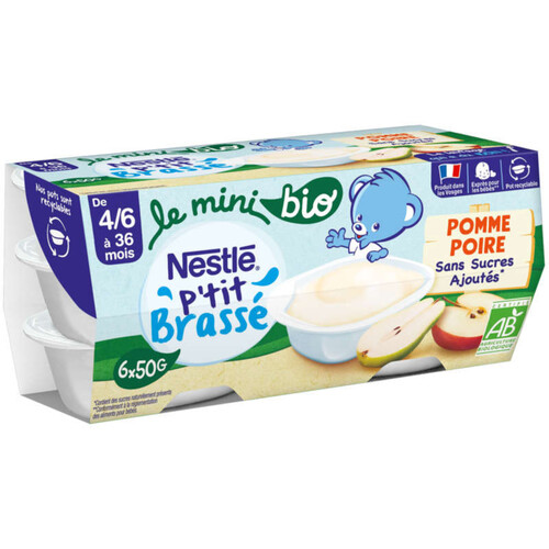 Nestlé P'tit Brassé Mini Pomme Poire Sans Sucres Ajoutés 6x50g