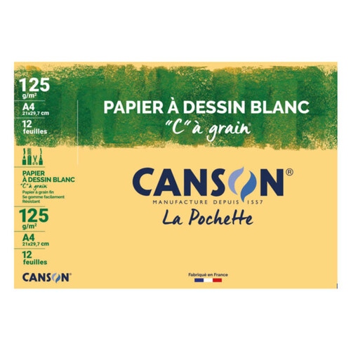 Canson Papier À Dessin Blanc, A4, 125Gr/M² 12 Feuilles