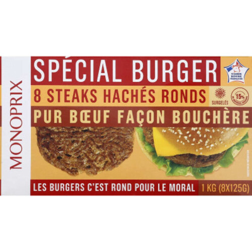 Monoprix 8 steaks hachés rond burger 1kg