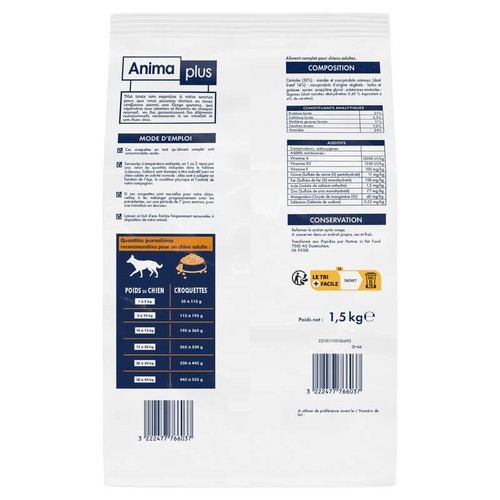 Casino Anima Plus Croquettes pour Chien Adulte Bœuf 1,5kg