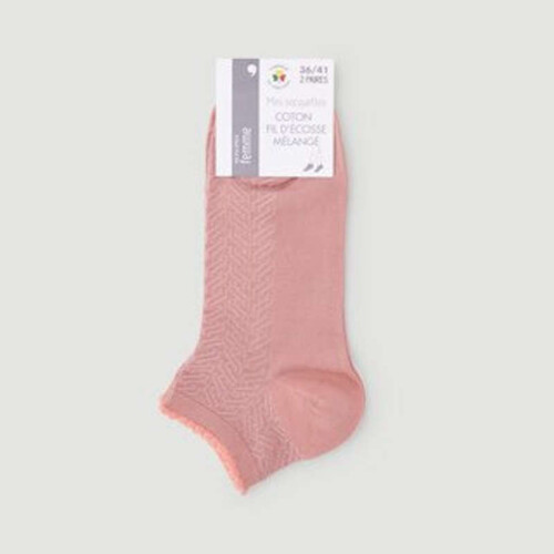 Monoprix Femme X2 Mini Socquettes Effet Chevron Blanche Et Rose T36/41