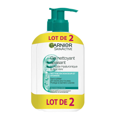 Garnier SkinActive Gel Nettoyant Apaisant à l'Acide Hyaluronique & Aloe Vera 2*250ml