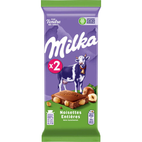 Milka Chocolat au Lait aux Noisettes Entières 2x100g.