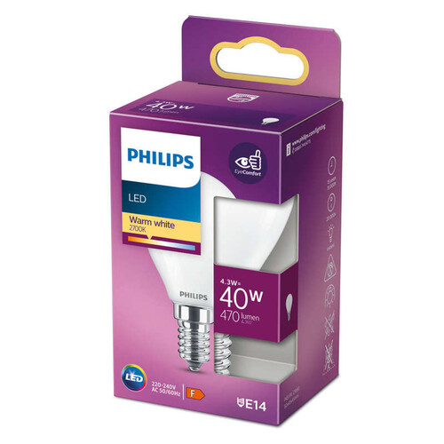 Philips Ampoule LED Sphérique E14 40W Blanc Chaud x1