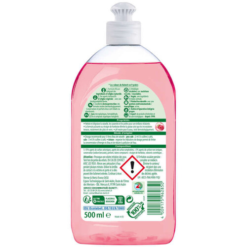 Rainett Liquide Vaisselle Ecolabel Concentré Vinaigre de Framboise 500 ml