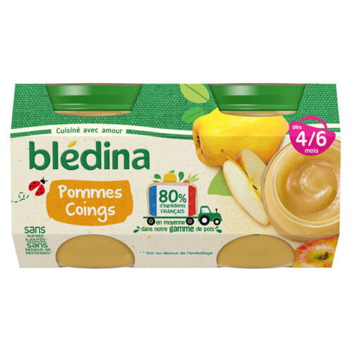 Blédina Pots fruits Pommes Coings dès 4/6 mois 4x130g