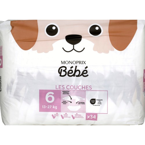 Monoprix Bébé Couches Taille 6 (13-27kg) x34