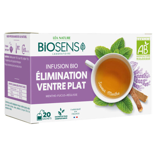 Biosens Infusion Élimination Ventre Plat Saveur Menthe 20 Bio Sachets