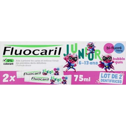 Fluocaril Dentifrice Junior 6-12 Ans Arôme Bubble Gum 2x75ml