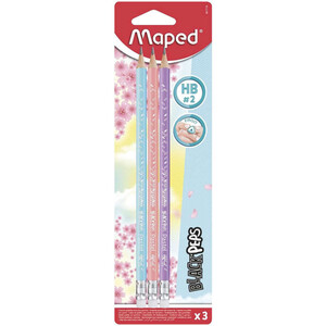 Maped 3 crayons HB, bout gomme - Pastel.