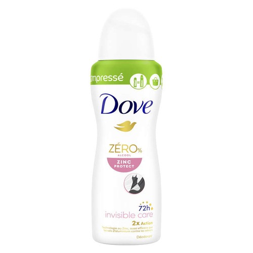 Dove Déodorant Compressé Zero % alcool Zinc Protection Invisible 100ml