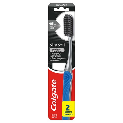 Colgate Brosse à Dents Slim Soft Charbon x2